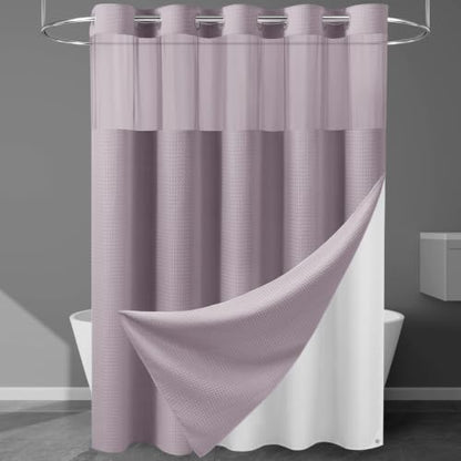 EUTXL Heavyweight Waffle No Hook Shower Curtain with Liner, Lavender, 71x74