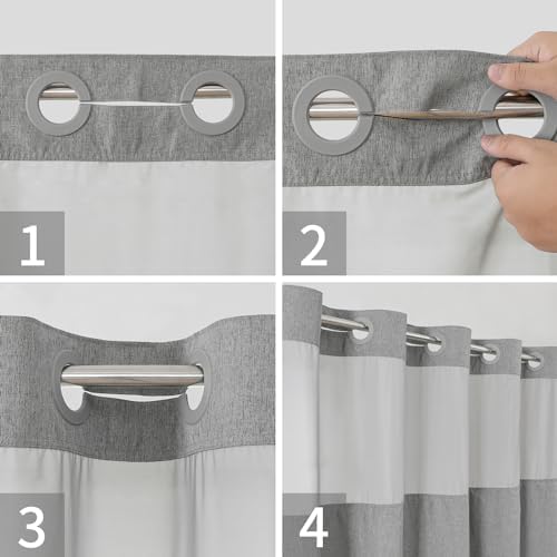 eachope No Hook Linen Texture Shower Curtain with Snap-in Liner,71x74 Gray