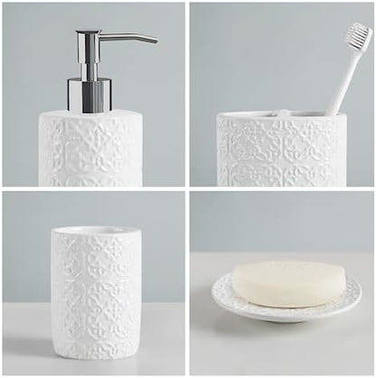 Martha Stewart Tara Bath Accessory Set Medallion, White