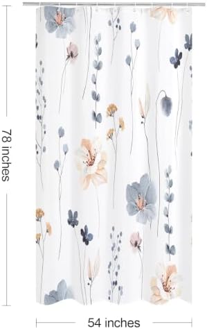 Gibelle Blue Beige Watercolor Floral Fabric Shower Curtain, 54x78