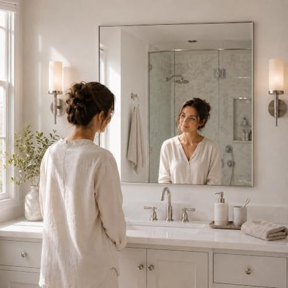 30"x30" Brushed Nickel Framed Square Bathroom Vanity Wall Mirror
