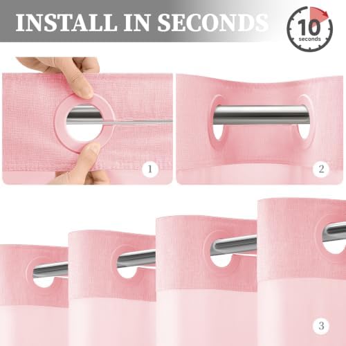 BTTN Pink Ringless Linen Textured Shower Curtain with Snap in Liner, 72x75