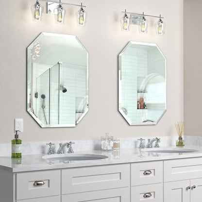 Silver Wall Mirror-Beveled Edge Frameless Mirror for Bathroom, Vanity, Bedroom, Rectangle Mirrors （18X24inch）