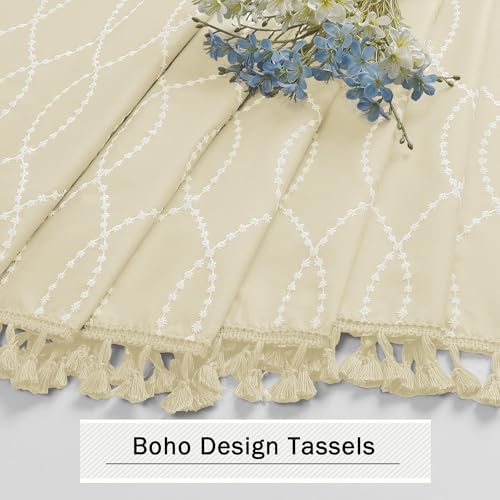 OVZME Light Beige Shower Curtain for Bathroom, Puff Printed Textured Shower Curtain with Tassels, Rustic Geometry Heavy Duty Vintage Country Bathroom Curtain, Water Resistant Fabric, 72Wx72L Inches