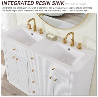 T4TREAM 48" Fluted Bathroom Vanity with Double Sink, Solid White
