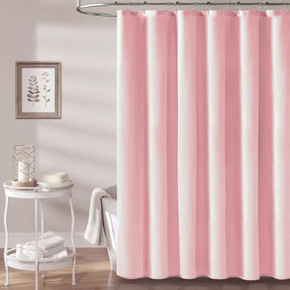 BTTN 72x78 Linen Textured Waterproof Thick Fabric Shower Curtain Set, Pink