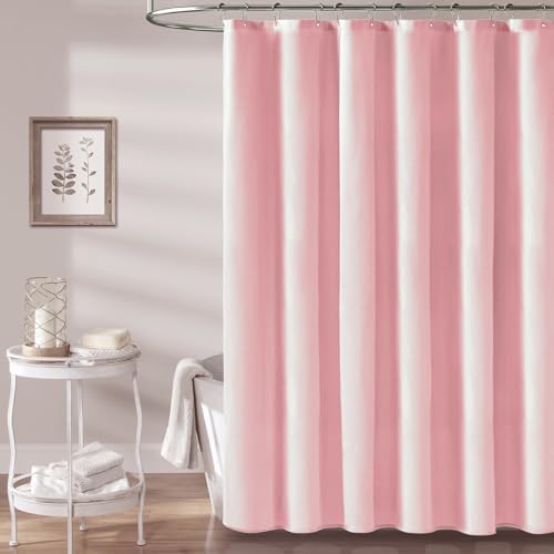 BTTN Long Linen Textured Waterproof Thick Shower Curtain Set, 72x84, Pink