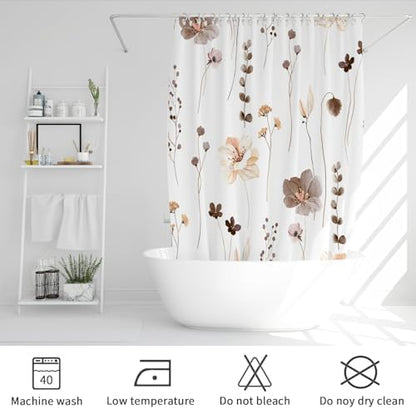 Gibelle Brown Beige Watercolor Floral Fabric Shower Curtain, 54x72