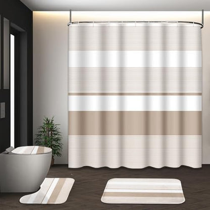 Bathroom Sets with Shower Curtain and Rugs, 4 Pcs, Abstract Striped