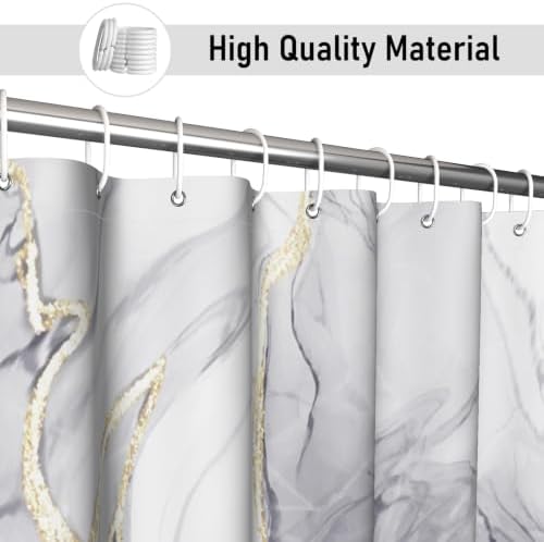 Grey Marble Shower Curtain Modern Abstract Luxury Gold Ink Texture Gray Ombre Watercolor Bathroom Curtain Set with Hooks Soft and Lightweight Waterproof Fabric Machine Washable 60" Wx72 L