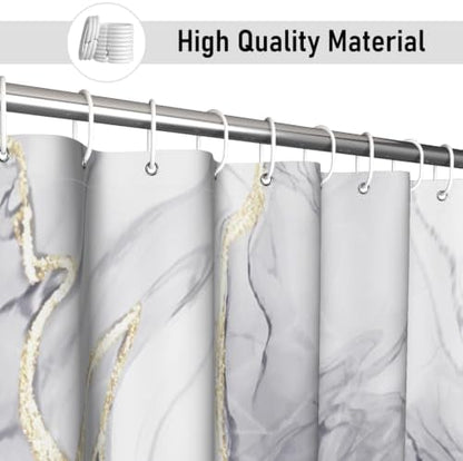 Grey Marble Shower Curtain Modern Abstract Luxury Gold Ink Texture Gray Ombre Watercolor Bathroom Curtain Set with Hooks Soft and Lightweight Waterproof Fabric Machine Washable 60" Wx72 L