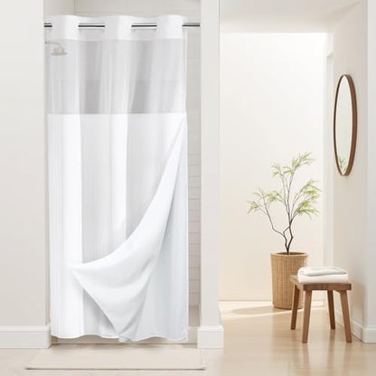 RiverDream Heavyweight Waffle No Hook Shower Curtain with Liner,White,36x74