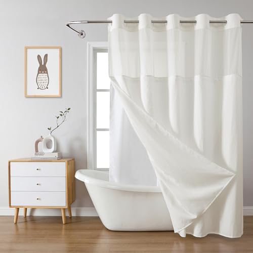 eachope No Hook Waffle Shower Curtain with Snap-in Liner, 71x77 Inch, Cream
