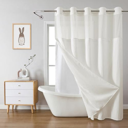 eachope No Hook Waffle Shower Curtain with Snap-in Liner, 71x77 Inch, Cream