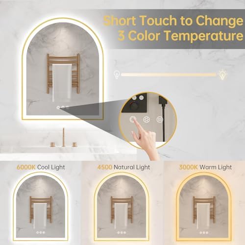 24"x30" Arched LED Lighted Bathroom Mirror with Lights
