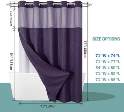 eachope No Hook Waffle Shower Curtain with Snap-in Liner, 71x74 Inch,Purple