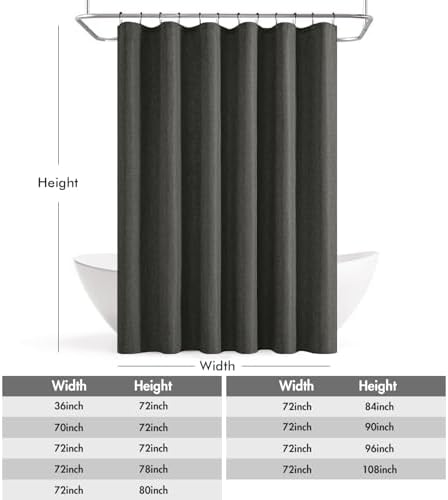 ANRODUO Dark Grey Linen Textured Fabric Shower Curtain Set - W72xL84
