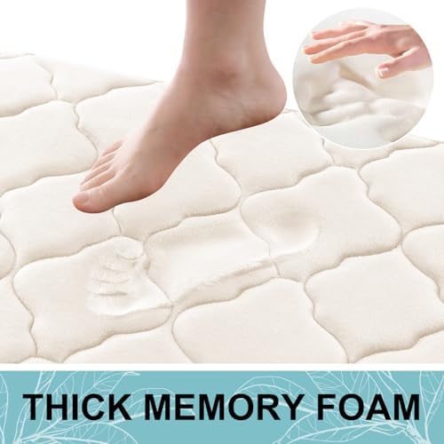 OLANLY Memory Foam Bath Mat Rug 59x24, Ultra Soft Bathroom Rugs, Ivory