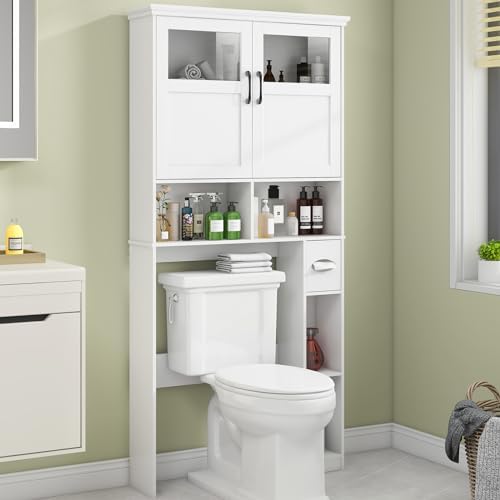 Vabches Over The Toilet Storage Cabinet with Doors & Paper Holder, White