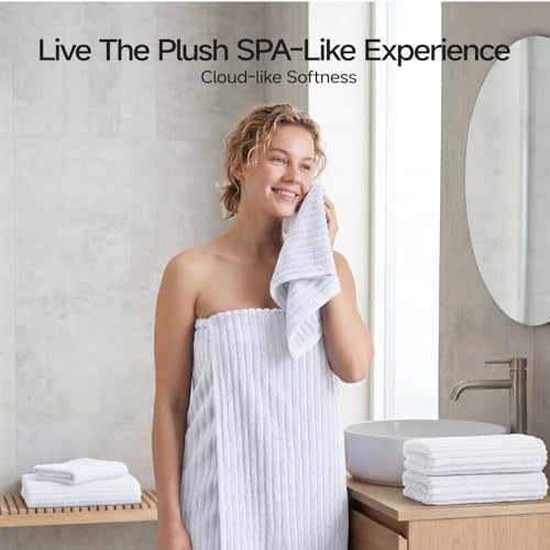 ecolook White Bath Towel Set of 2, 31 x 63 in, Soft and Highly Absorbent, Lightweight Microfiber Towels for Bathroom, Gym, Hotel and Spa