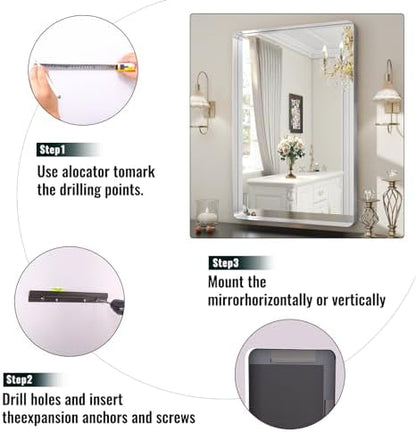 Easly Silver Bathroom Mirror for Wall, 30x22 Inch Rectangular Aluminum Alloy Framed Mirror, Modern Wall Mounted Vanity Mirror for Bathroom, Vertical or Horizontal
