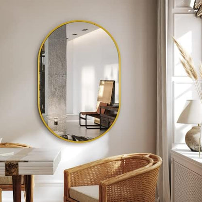 Delma 36x24 Gold Oval Bathroom Mirror for Over Sink, Aluminum Frame