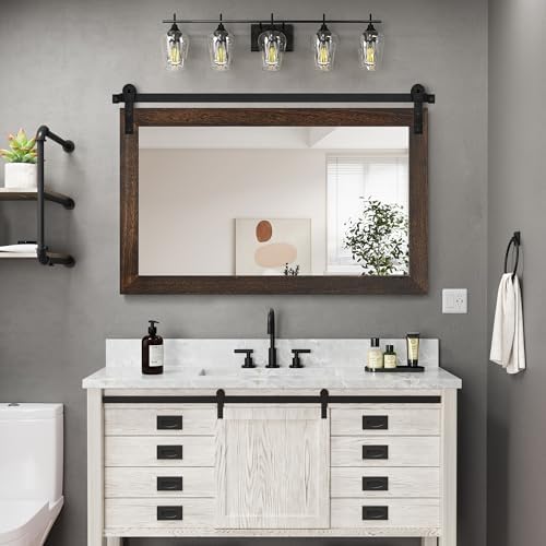 COGOOD Farmhouse Bathroom Mirrors for Over Sink - 30 x 49 Black Brown