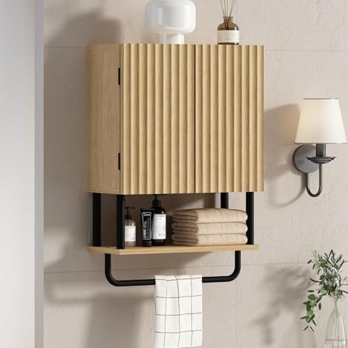 RUSTOWN Fluted Bathroom Wall Cabinet with 2 Doors, 3-Tier Medicine Cabinet