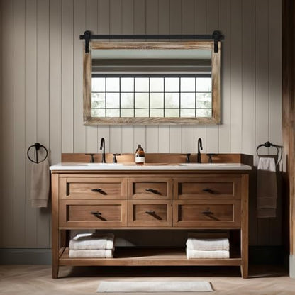 COGOOD Farmhouse Bathroom Mirrors for Over Sink - 26 x 41 Striped Brown