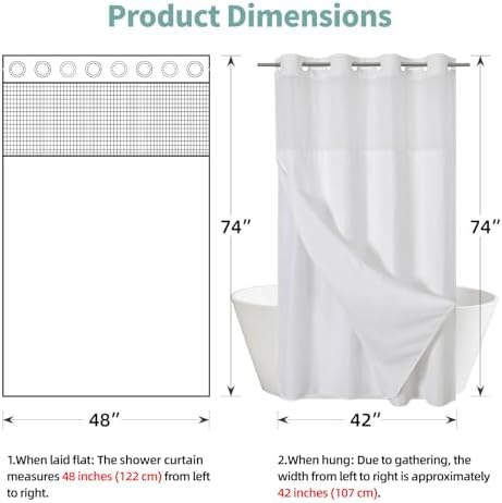 eachope No Hook Waffle Shower Curtain with Snap-in Liner, 48x74 Inch, White
