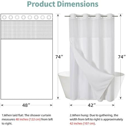 eachope No Hook Waffle Shower Curtain with Snap-in Liner, 48x74 Inch, White