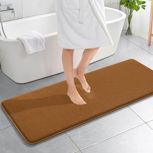 OLANLY Memory Foam Bathroom Runner Rugs 59x20, Absorbent Long Mat, Ochre