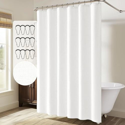 MIULEE W72*L96 Extra Long Linen Shower Curtain White 12 Metal Hooks