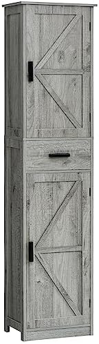 TEENFON Tall Bathroom Cabinet, Storage Cabinet with 6 Shelves & Drawer