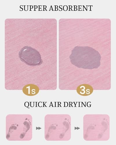 Mecko Bath Mat 16"x24",Ultra Thin Bathroom Rug fit Under Door Pink