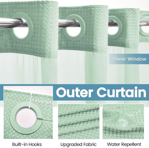 EUTXL Heavyweight No Hook Shower Curtain with Liner, Mint Green,71x86