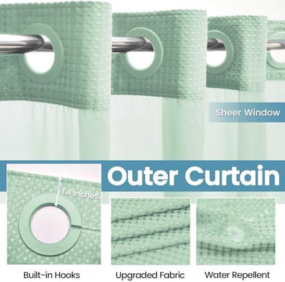 EUTXL Heavyweight No Hook Shower Curtain with Liner, Mint Green,71x86