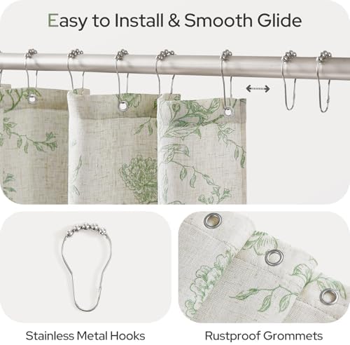 HOMEIDEAS Green Floral Shower Curtain 72x78 Inch