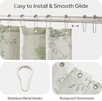 HOMEIDEAS Green Floral Shower Curtain 72x78 Inch