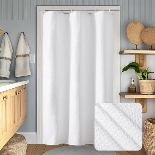 OWENIE White Stall Shower Curtain for Bathroom, 3D Embossed Textured Fabric Small Shower Curtain for Narrow Stall Size, Machine Washable Water Resistance, Hotel Style, 36" W x 72" L, White