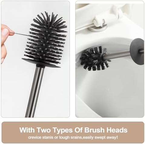 BGL Standing Toilet Brush and Holder GunGrey Aluminium Toilet Bowl Cleaner Brush and Holder for Bathroom Storage and Organization, Square Design Sturdy and Space Saving