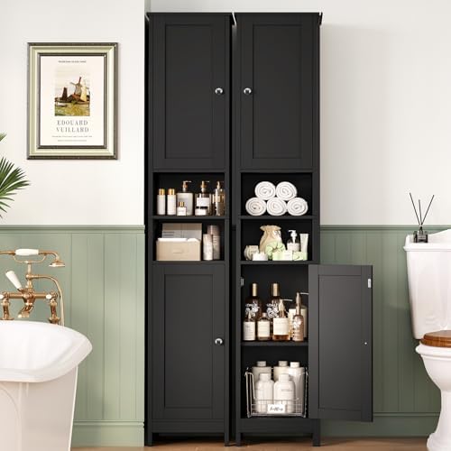 TEENFON 67" Tall Bathroom Cabinet with Adjustable Shelves and Doors