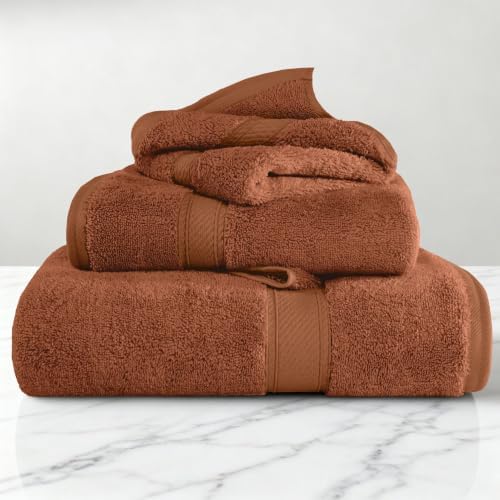 SUPERIOR Egyptian Cotton Ultra Plush & Absorbent, 3 Piece Set, Rust