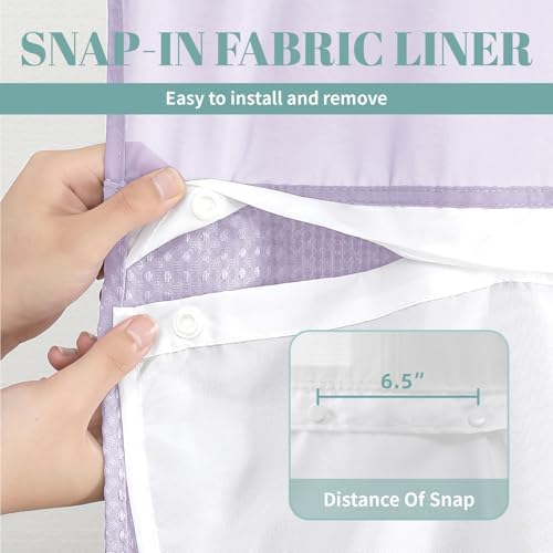 No Hook Waffle Shower Curtain with Snap-in Liner, 71x77 Inch, Lavender
