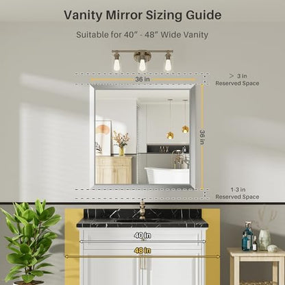 Briivue Bathroom Wall Mirror, Silver Brushed Nickel Metal Frame, 36x36 Inch