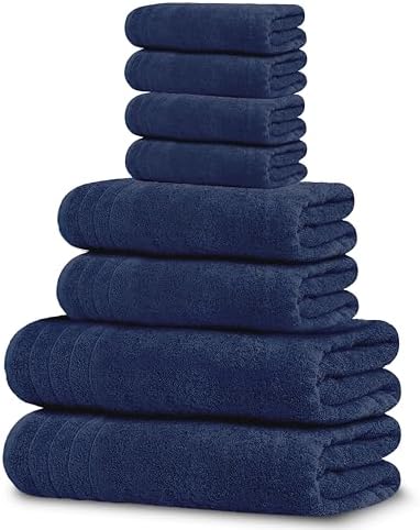 Tens Towels 8 Piece Towel Set, 2 XL Bath, 2 Hand, 4 Washcloth, Navy