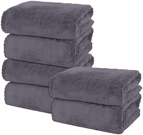 MOONQUEEN 6 Pack Premium Bath Towel Set - Quick Drying - Microfiber Coral Velvet Highly Absorbent Towels - Multipurpose Use as Bath Fitness, Bathroom, Shower, Sports, Yoga Towel (Dark Grey)