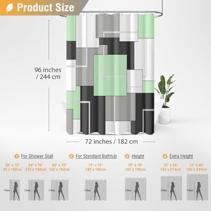 BTTN 72 x 96 Long Geometric Waterproof Fabric Shower Curtain, Mint Green