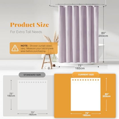 BTTN 72x80 Linen Textured Waterproof Fabric Shower Curtain Set, Lavender