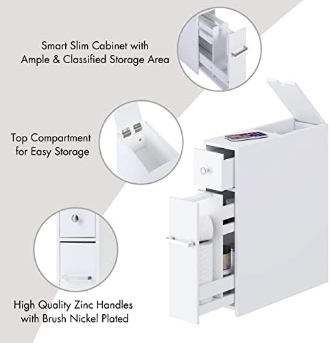 Spirich Slim Bathroom Storage Cabinet with Toilet Paper Holder, White